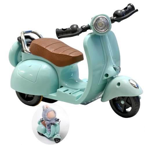 Liotww Motorcycles Scooter Toy Doll - with Light and Music Cute Have a Seat Accessories Interactive Rotating Decor Desktop Ornaments for Collectors (Blue)