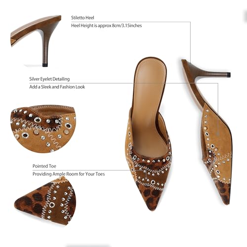 Image of DOEYG Women Pointed Toe Bow Heels Mules Slip on Stiletto Heels Sandals Dress Party Wedding Studded Heels Pumps