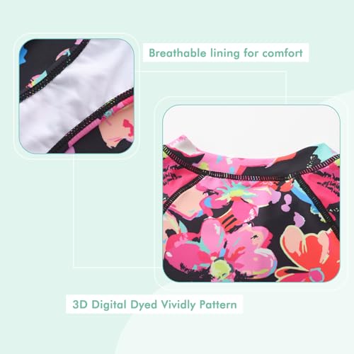 Image of Girls One Piece Swimsuits Short Sleeve Rash Guard for Girl Hawaiian Bathing Suit with Sun Protection Beachwear