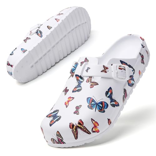Image of Eliogn Women's Garden Clogs with Print, Waterproof Slip Resistant Work Clogs, Lightweight EVA Slip-On Mules, Cushioned Comfortable Shoes for Nurse, Chef, Kitchen, Beach