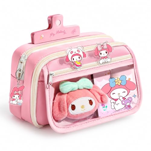 Image of Panda Pencil Case,Cute Design Large Capacity with Transparent Window, Includes Panda Doll and Only 1-Stickers (Pink)