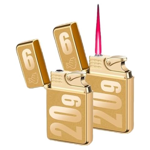2 Pack Torch Lighter Mini Butane Lighters Single Jet Flame Lighter Windproof Refillable Butane Gas Lighter for Candle Camping Fireplace Party BBQ Grill (Without Butane Gas) (2, Gold) Cover