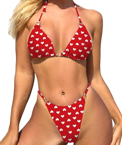 Image of MIKETAI Sexy Bikinis for Women 2 Piece Bikini Spaghetti Strap Swimsuits Solid Color Bathing Swimwear Triangle Bathing Suit