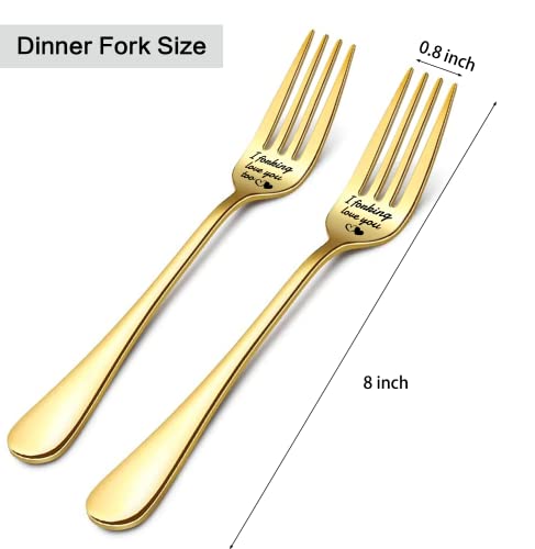 2Pcs Dinner Forks Funny Tableware Engraved With I Forking Love You, 8" Stainless Steel Forks Silverware Set, Birthday Valentine's Day Gift For Women Boyfriend Girlfriend Husband Wife - Gold #TOP1