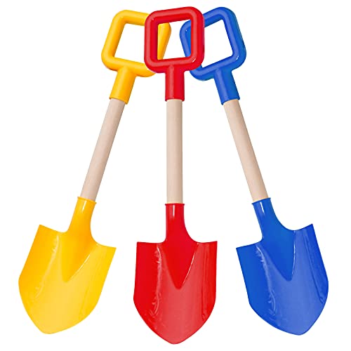 BeneFine 16.5  Long Kids Beach Spades Sand Shovels,Snow Shovels ,Gardening Tools KIT with Plastic Spade & Handle for Digging Sand or Snow Fun Gift Set Bundle(3 Pack)--Blue&Yellow&Red