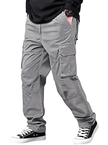 Image of Men's Cotton Cargo Pants for Men | Relaxed Loose Fit Drawstring Waist Cargo Trousers | Multi Pocket Casual Utility Pants for Outdoor, Travel