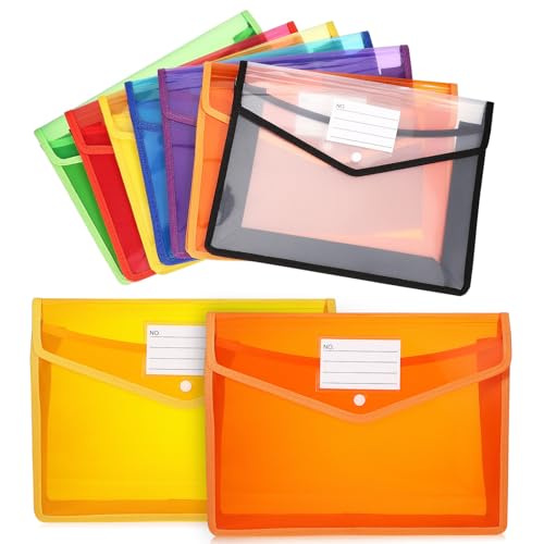 Pochette extensible à bouton pour documents | Lot de 7 trieurs colorés transparents pour bureau