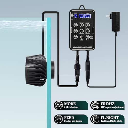 Image of 2100 GPH Wave Maker for Aquarium, Ultra Quiet DC 24V Fish Tank Powerhead with Strong Magnet Suction Base, Circulation Water Pump Wavemaker with Controller and LED Display for 30-70 Gallon Tank