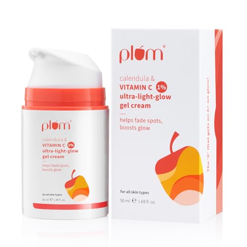 Image of Plum 1% Vitamin C Ultra-Light-Glow Gel Cream with Calendula | Fades Dark Spots, Boosts Glow, Deeply Hydrates | Lightweight, Non-Greasy Face Moisturizer | All Skin Types | for Women and Men | 50g