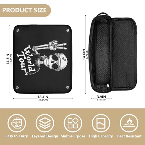 Bolsa de viaje para herramientas de cabello calientes con estera para plancha y compartimento doble para planchas, rizadores y estilizadores, diseño Peace Sign Skull miniatura 4