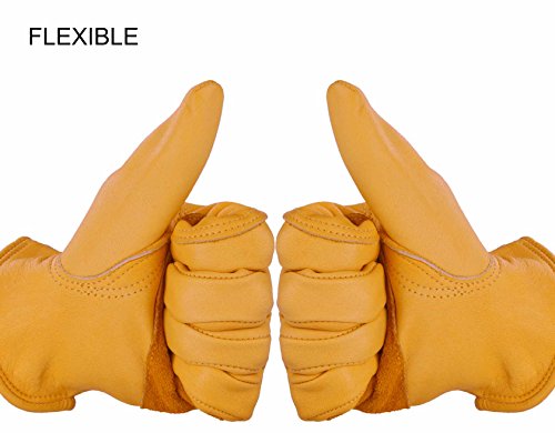 OZERO Leather Work Gloves: Waterproof Wear-Resisting Cowhide Leather Gardening Gloves for Yard Work, Gardening, Heavy Duty, Farm, Warehouse, Construction, Motorcycle, Men & Women