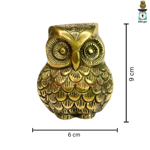 Image of Pure Brass Owl Idol, Vastu Remedy for Wisdom & Wealth (9 cm, 620 g)