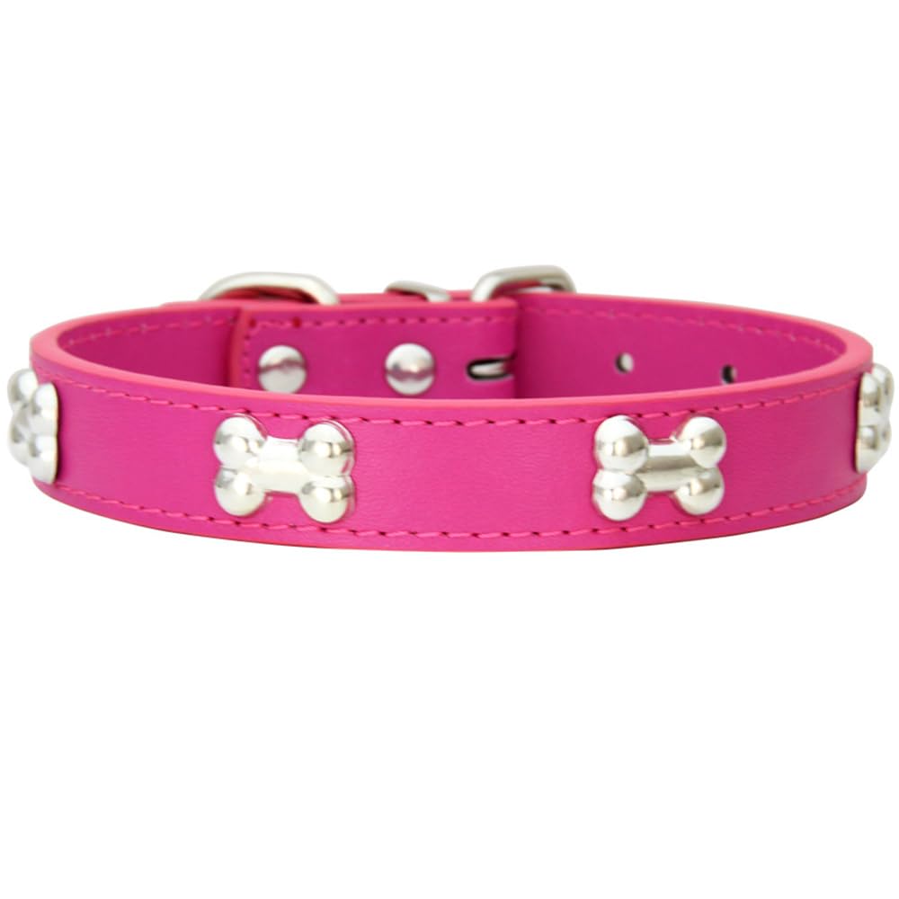 AYGCI Leather Dog Collar for Small Medium Large Dog Adjustable Soft Breathable Leather Metal Bone Studded Padded Puppy Collar Waterproof Dog Pet Collar L