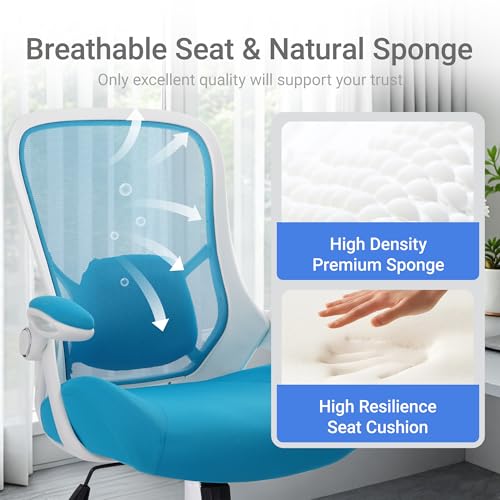 Image of HYLONE 400lbs Heavy Duty Office Chair, 5 inch Thickened Seat Ergonomic Desk Chair with Adjustable Armrests, Home Office Computer Chairs for Long Hours Mesh Executive Chair(Blue)
