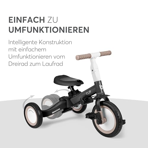 KikkaBoo FLIP 5-in-1 Dreirad Laufrad, Kinderrad ab 1 bis 5 Jahren mit Schubstange, Umwandelbares Kinderdreirad zum Laufrad mit oder ohne Pedale, verstellbar und umbaubar, Schwarz – Bild 5