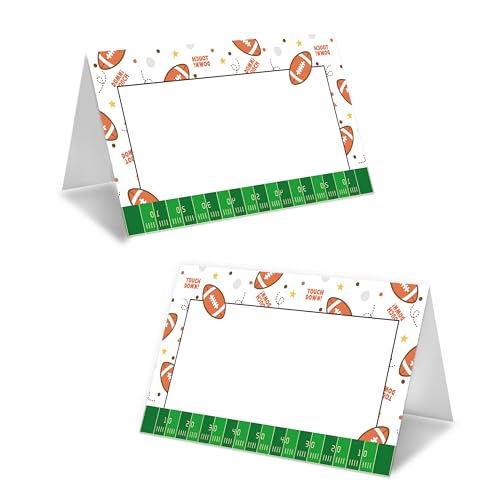 Football Table Place Cards, Football Themed Reception Seating Card, 25 Pcs Blank Foldable Name Place Cards, Baby Shower Birthday Party Supplies Decor Decorations, 07