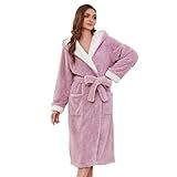 HEARTNICE Damen Plüsch Bademantel mit Kapuze, weicher warmer langer Morgenmantel für Frauen flauschige Winter Loungewear (Hellrosa Mel., L/XL)