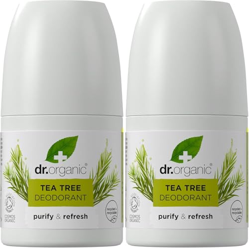 Dr. Organic Teebaumöl Deo 2 x 50 ml Pack – Aluminiumfrei Deo, Sanft zur Haut, Lang anhaltender Schutz, Natürlich & Vegan