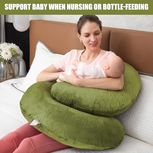 Image of 1 MIDDLE ONE Pregnancy Pillow, C Shaped Full Body Pregnant Women Sleeping Pillow for Maternity Support with Cover (Green)