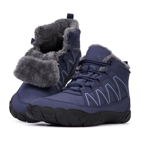 Winter Footwear Barefoot Shoes Women Men Zero Drop Barefoot Hiking Boots Slip On Warm Waterproof Snow Boot Minimalist Wide Toe Ankle Booties Five Finger Hike Shoes Outdoor