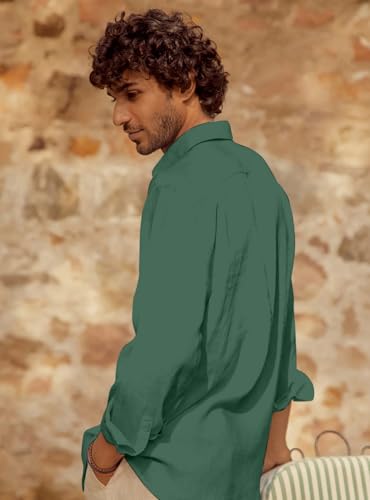 Image of Men's Long Sleeve Linen Shirt, Button Down, Casual Collared, Full Sleeve Shirt