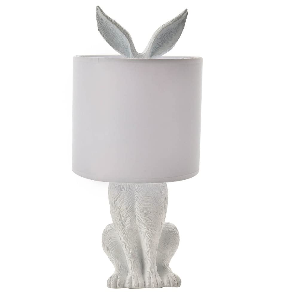 Britalia White Hiding Hare Sculpture Vintage Table Lamp With Drum Lampshade | 43Cm Height | Es E27 Lamp Bulb Required | Uk Approved