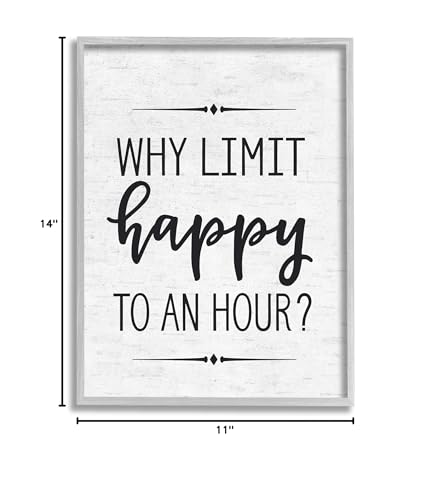 Image of Birch Script Happy Hour Affirmation, 11 x 14 Inch Framed Giclee Print | Stupell Industries | Gray, 11 x 14 Inches, Easy to Hang and Sturdy, Made in USA, by Lettered and Lined