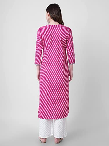 Image of YUVVIK Women's Cotton Lehariya Print Straight Kurti | Stylish Long Ethnic Kurta for Daily Pure Cotton Calf-Length Kurta for Women & Girls