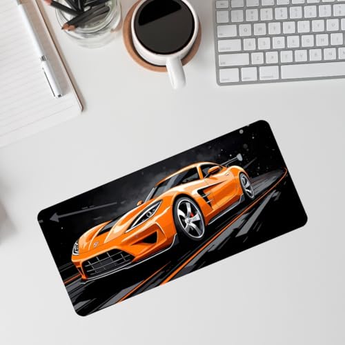 Image of Moto Edition Desk Mat 23x11 Inch - Racing-Themed Keyboard & Mouse Pad for Office, Home & Gaming | Non-Slip Rubber Base, Waterproof Surface, Supercar & Bike Inspired Table Mat (Orange Turbo)