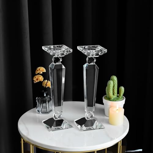 Crystal Candle Holders Set of 2,Crystal Taper/Pillar Candlestick Holders,Ultra Elegant & Modern Centerpiece Home Décor,Wedding(12inch Tall) - Image 5