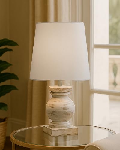 Image of Homesake Distress Small Incandescent Table Lamp for Bedroom Living Room Simple Retro Wood Grain Farmhouse Bedside Lamps Suitable for Nightstand, Gift, Trophy, (White)