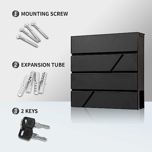 Image of Wall-Mount Mailbox with Lock and Keys, Locked Drop Box for House Outside, Security Steel Metal Mail Box with Newspaper Compartment, 14.57 x 14.57 x 4.33 Inch, Black, MD025 X-Large
