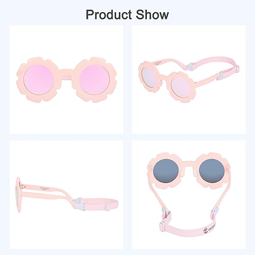 Image of COCOSAND Toddler Sunglasses with Strap Polarized Lens Retro Flexible Flower Frame for Baby Kids Boys Girls Age 3-24 Months
