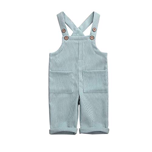 Vohawsa Baby Girl Boy Velvet Strap Suspender Overalls Pant Solid Jumpsuit Bib Pants One-Piece Spring Fall Clothes (6-12M, Romper Bodysuit Light Green) #TOP14