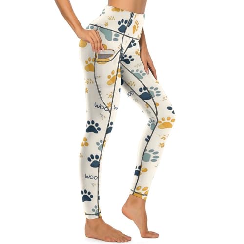 Pantalon de yoga taille haute legging imprimé pattes de chien colorées femme