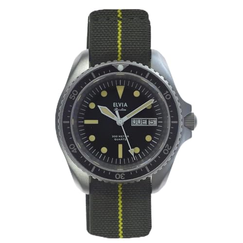 MWC Elvia Quarzo Acciaio Nero Giallo Data Militare Zaffiro Orologio Uomo