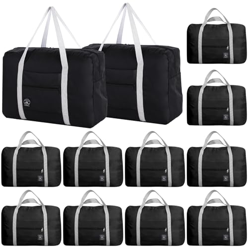 Travel Bag 12 PCS Carry on Luggage Foldable Duffel Bag Sports Gym Bag Weekender Overnight Bag Water Resistant Nylon Travel Duffel for Men Women (Black 12 PCS)