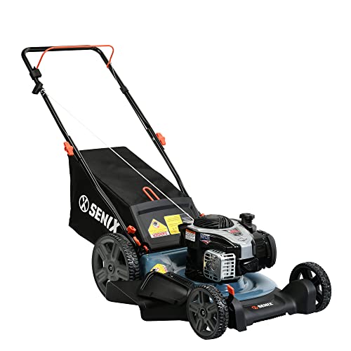 SENIX LSPG-M7 21'' Gas Push Lawn Mower, with 140 cc 4-Cycle Briggs & Stratton Engine, 3-in-1 Bagging, Mulching, and Side Discharge, 6-Position Dual Lever Height Adjustment, 16 Gallon Grass B