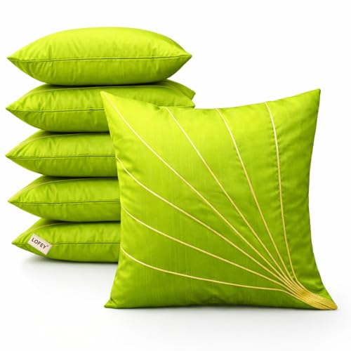 Image of LOFEY Dupion Silk Cushion Cover, 16 x 16 Inch (40 x 40 cm), Decorative Sofa Pillow Cover, Zipper Closure (2, Green)