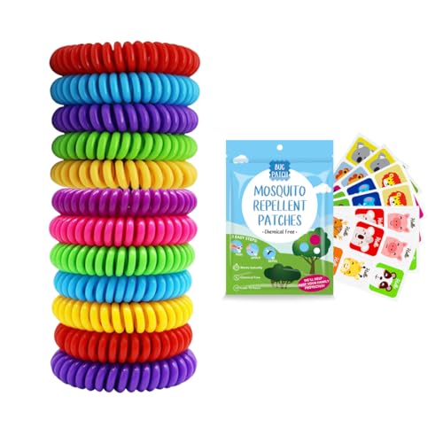 Set 10 Pulseras Antimosquitos en Espiral + 36 Parches, con Aceites Esenciales Naturales, Sin DEET, Impermeable, para Familia y Actividades al Aire Libre