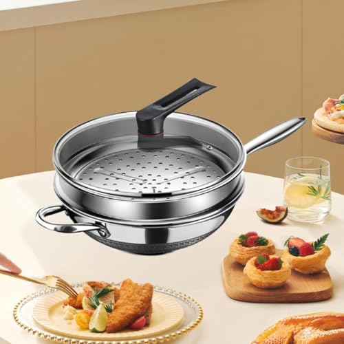 Wok de acero inoxidable con tapa y rejilla vaporera 36 cm miniatura 3