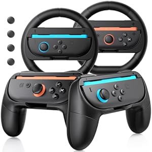 Mozuper Joy-Con Grips and Steering Wheels for Nintendo Switch 2 Mario Kart World, with 4 Pcs Thumb Grip Caps, Ergonomic Design 8 in 1 Switch 2 Accessories Bundle for Joy-Con 2 Controllers