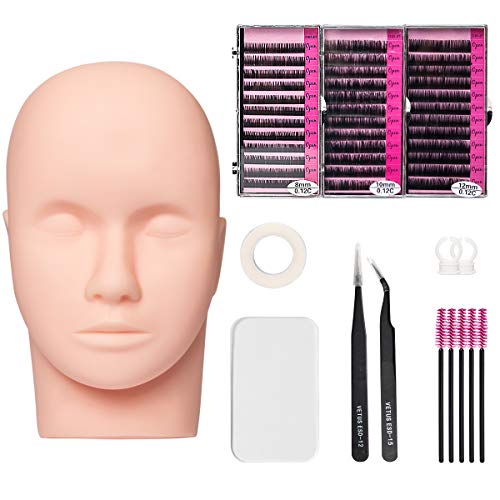 Eyelash Extension kit,Mannequin Training Head False Eyelashes Extension Practice Exercise Set for Beginners Makeup Training Eyelash Graft