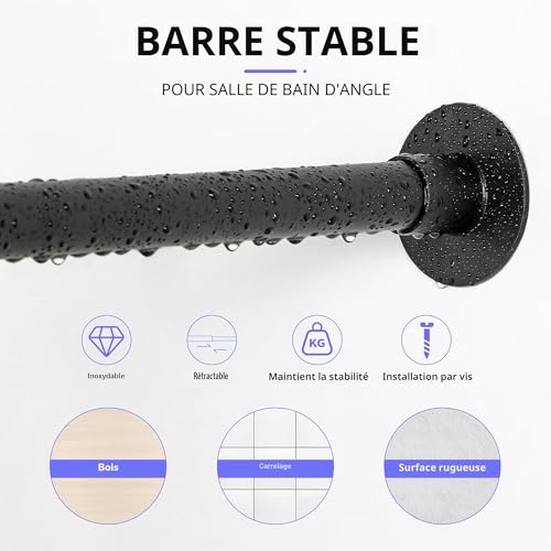 Tringle douche d’angle télescopique inox 304 noir YOFOQ