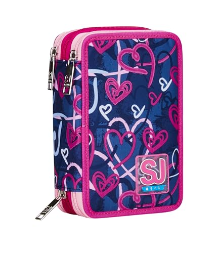 Trousse d'école 3 zip complète violette avec porte-stylo triple compartiment Doodle Heart