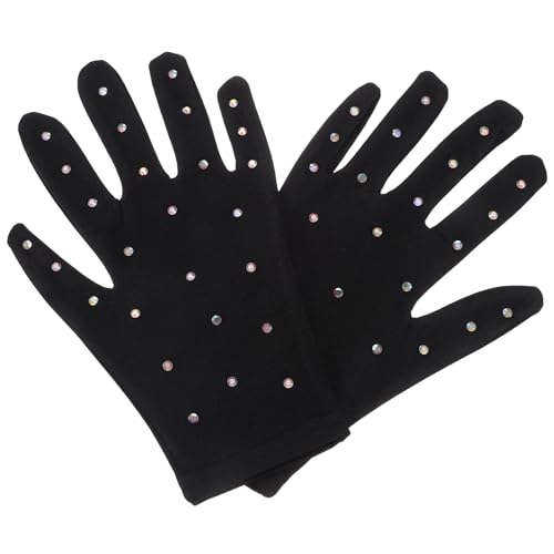 Sosoport Women's Figure Skating Gloves - Black, Size 18.50X10.50X0.20CM - Polyester and Spandex Blend - Rhinestone Decor - Machine Washable