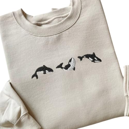 Embroidered Trio Of Orcas Tshirt, Hoodie, Sweatshirt, Embroidered Orcas Sweatshirt, Orcas Shirt, Orca Whale Shirts, Ocean Shirts, Fish Shirts, Marine Shirts