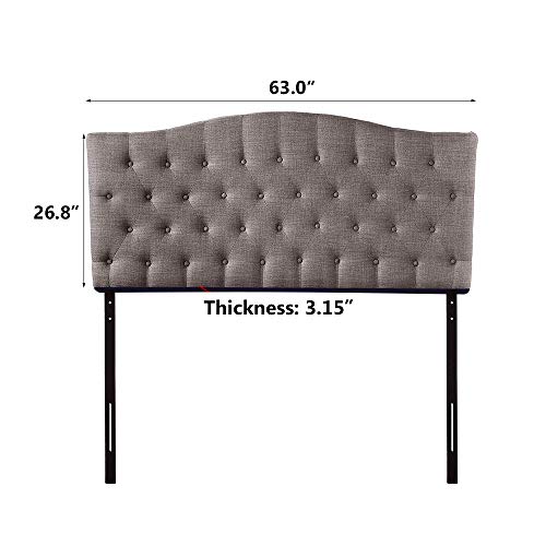 HOME BI Upholstered Tufted Button Curved Shape Linen Fabric Headboard Full/Queen Size, Smoke