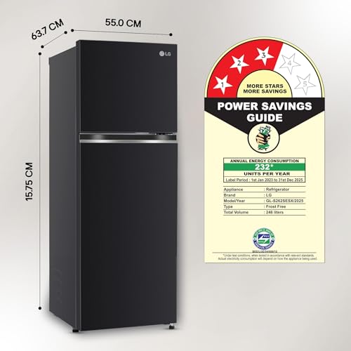 Image of LG 246 L 3 Star Smart Inverter Frost-Free Double Door Refrigerator (, GL-S262SESX, Ebony Sheen, Convertible)