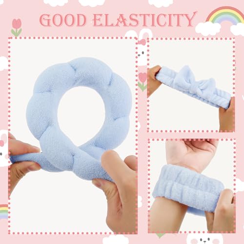 YUXIANLB Spa Headband for Washing Face Skincare Headbands for Women Makeup Terry Cloth Towel Hairband for Skincare Sponge Puffy Make Up Hair Band for Women Face Washing Wristband Pack of 4 (Blue) - Image 3